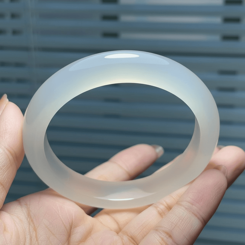 Natural White Moonstone Bangle Bracelet (52mm)