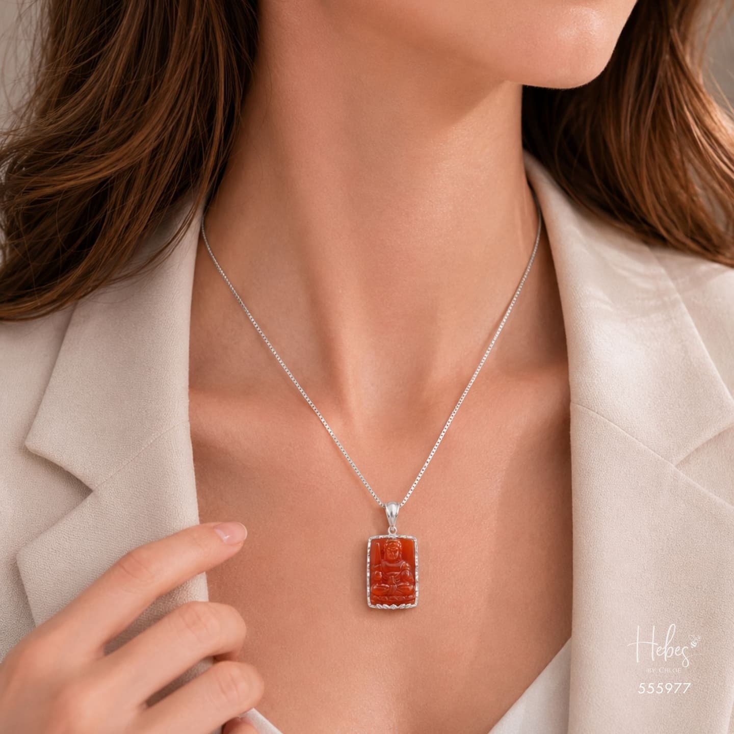 Arhat Red Agate White Gold Pendant 555977