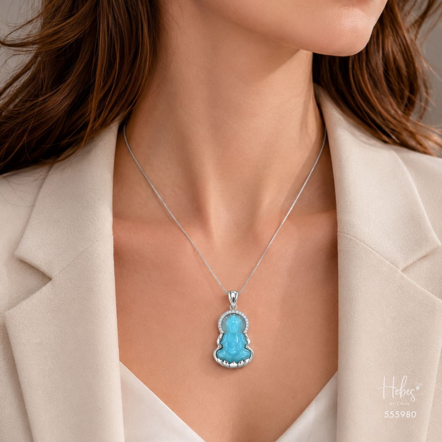 Guanyin Aquamarine Pendant  555980