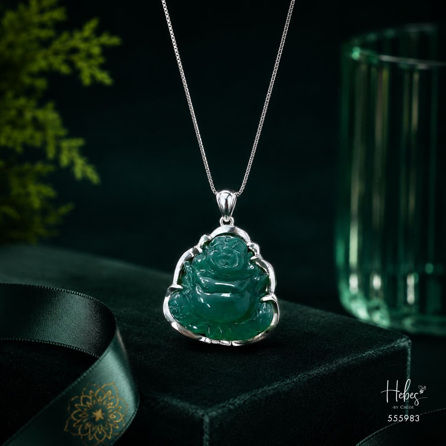 Laughing Buddha Green Agate Pendant  555983