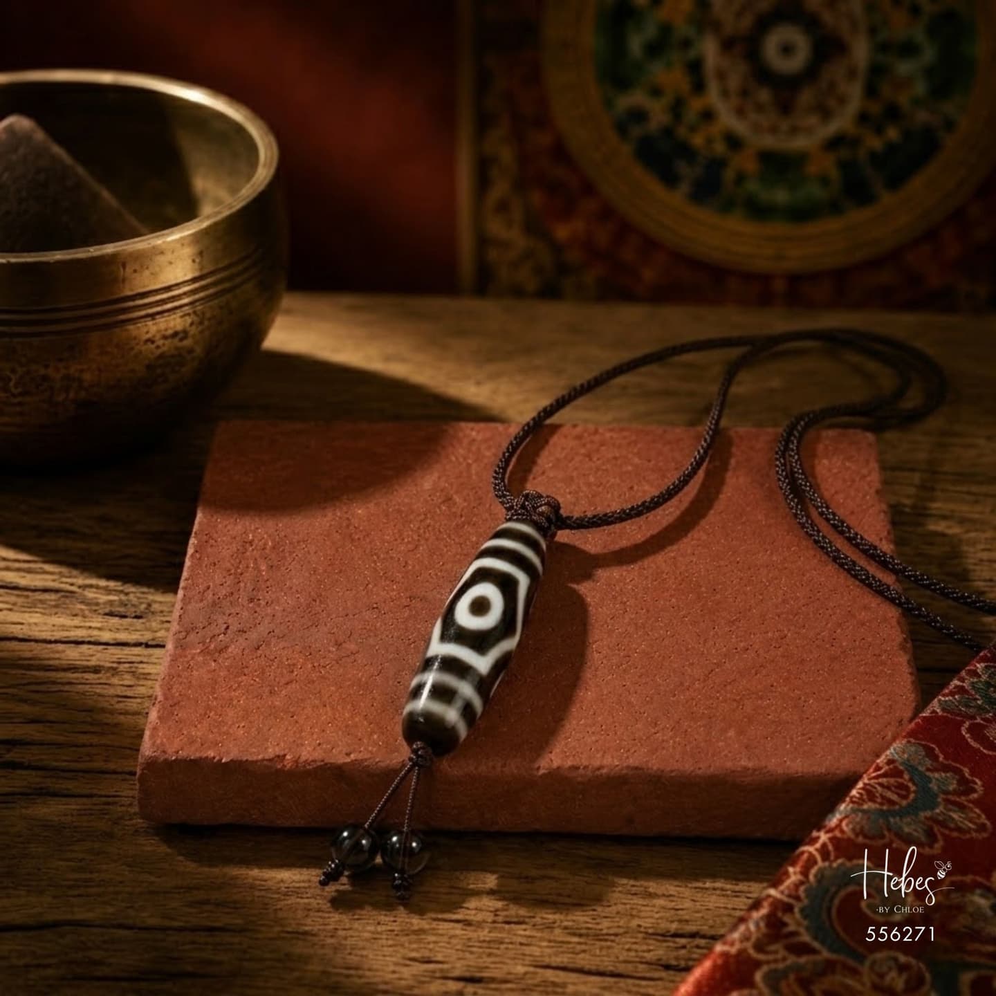 The Golden Wealth Tibetan 3-Eye Dzi Pendant 556271