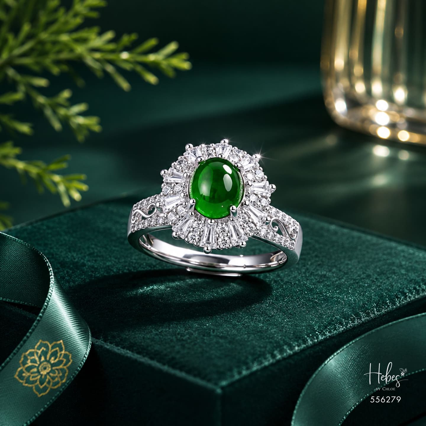 Type A Jadeite Vintage Crown Halo Ring 556279