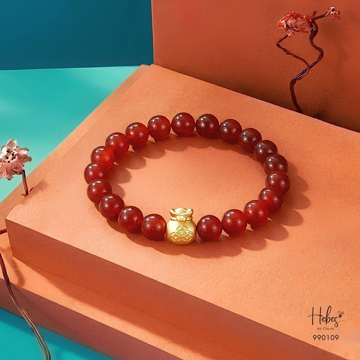 Gold Vermeil Sacred Flame Red Agate Bracelet 990109
