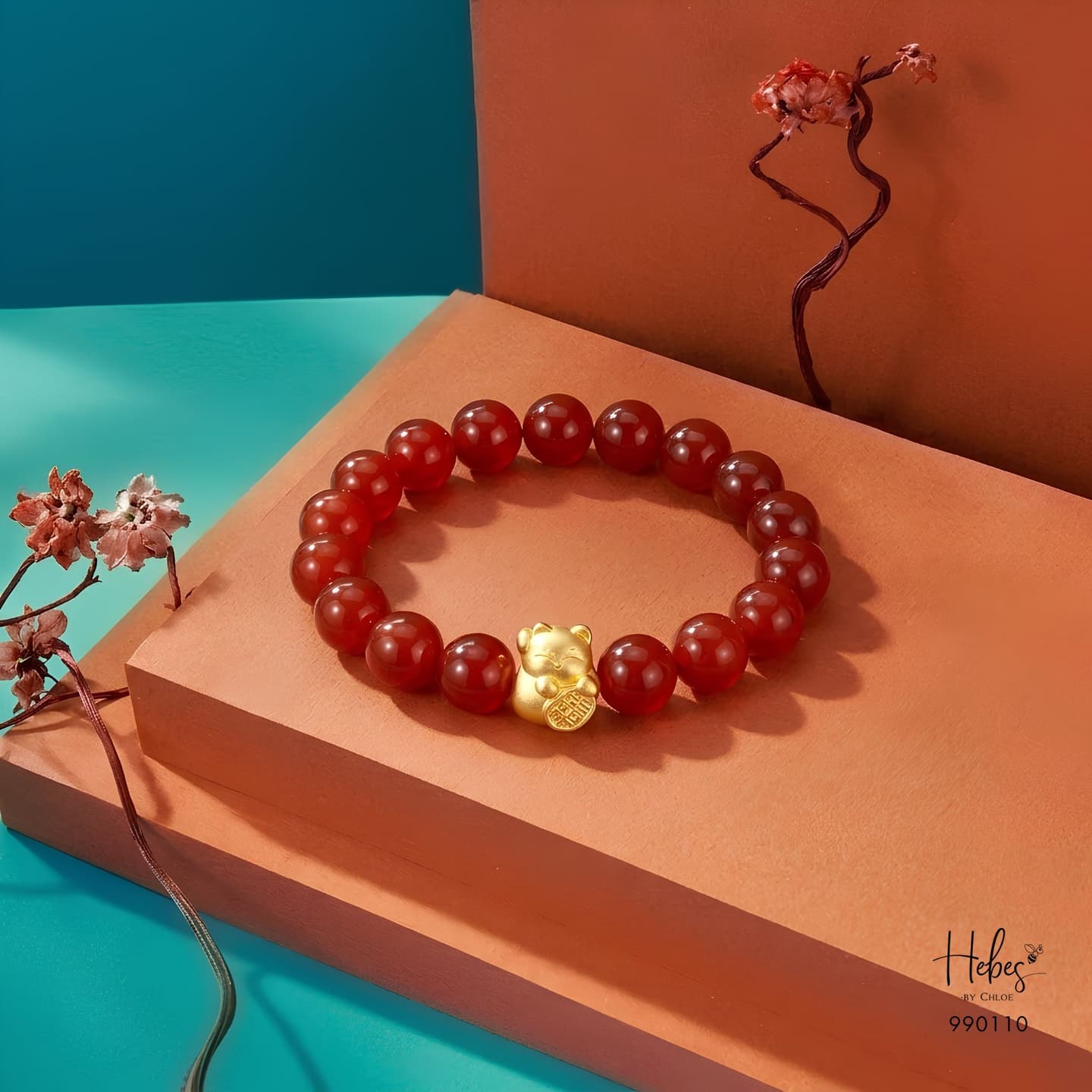Gold Vermeil Joyful Fortune Red Agate Bracelet 990110
