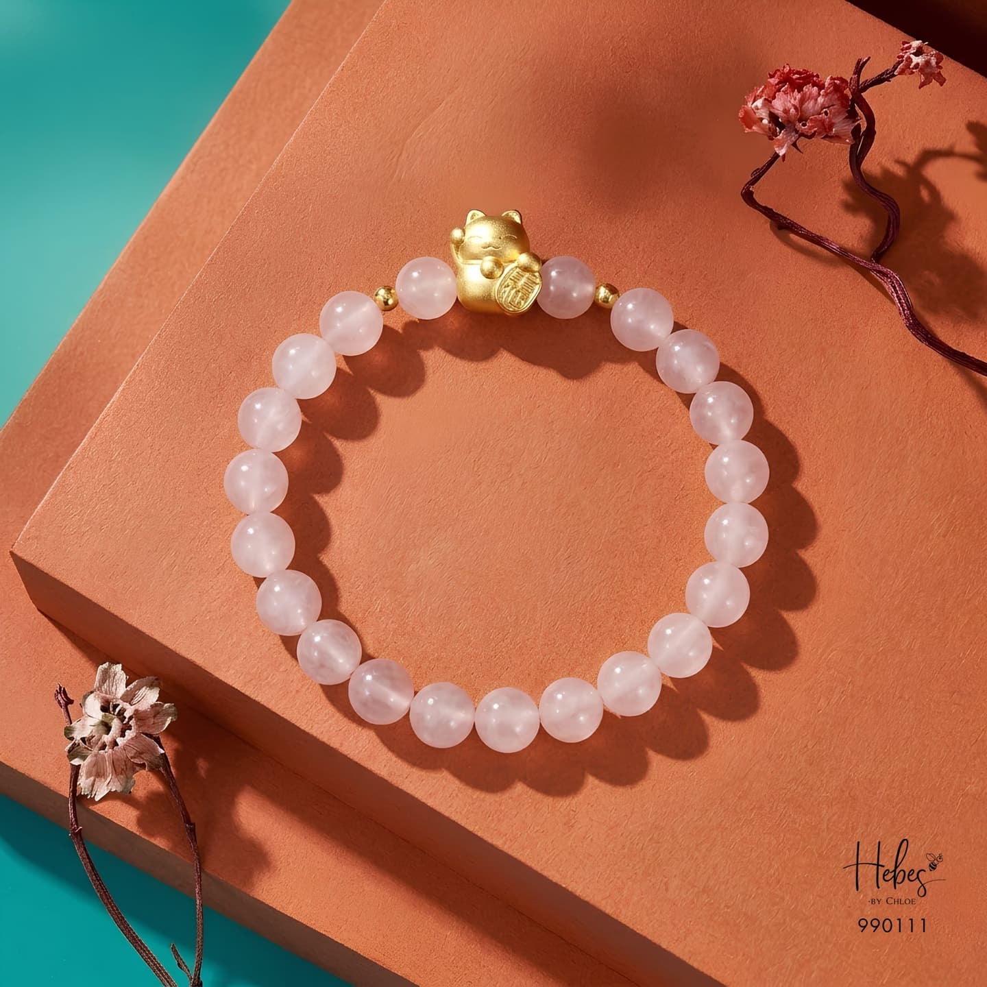 Gold Vermeil Serene Blessing Rose Quartz Bracelet 990111