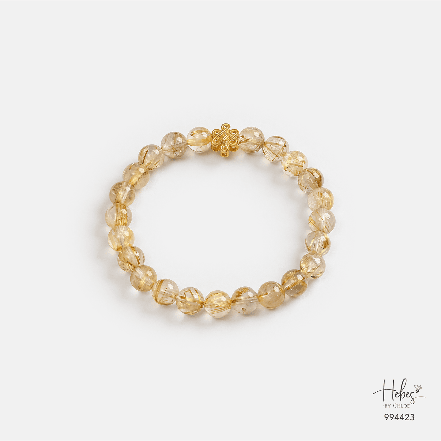 18K Gold Endless Knot Yellow Rutilated Quartz Bracelet (7.5mm) 994423