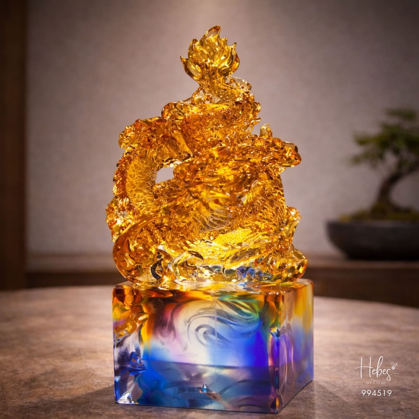 Crystal Feng Shui Golden Dragon of Auspicious Statue 994519