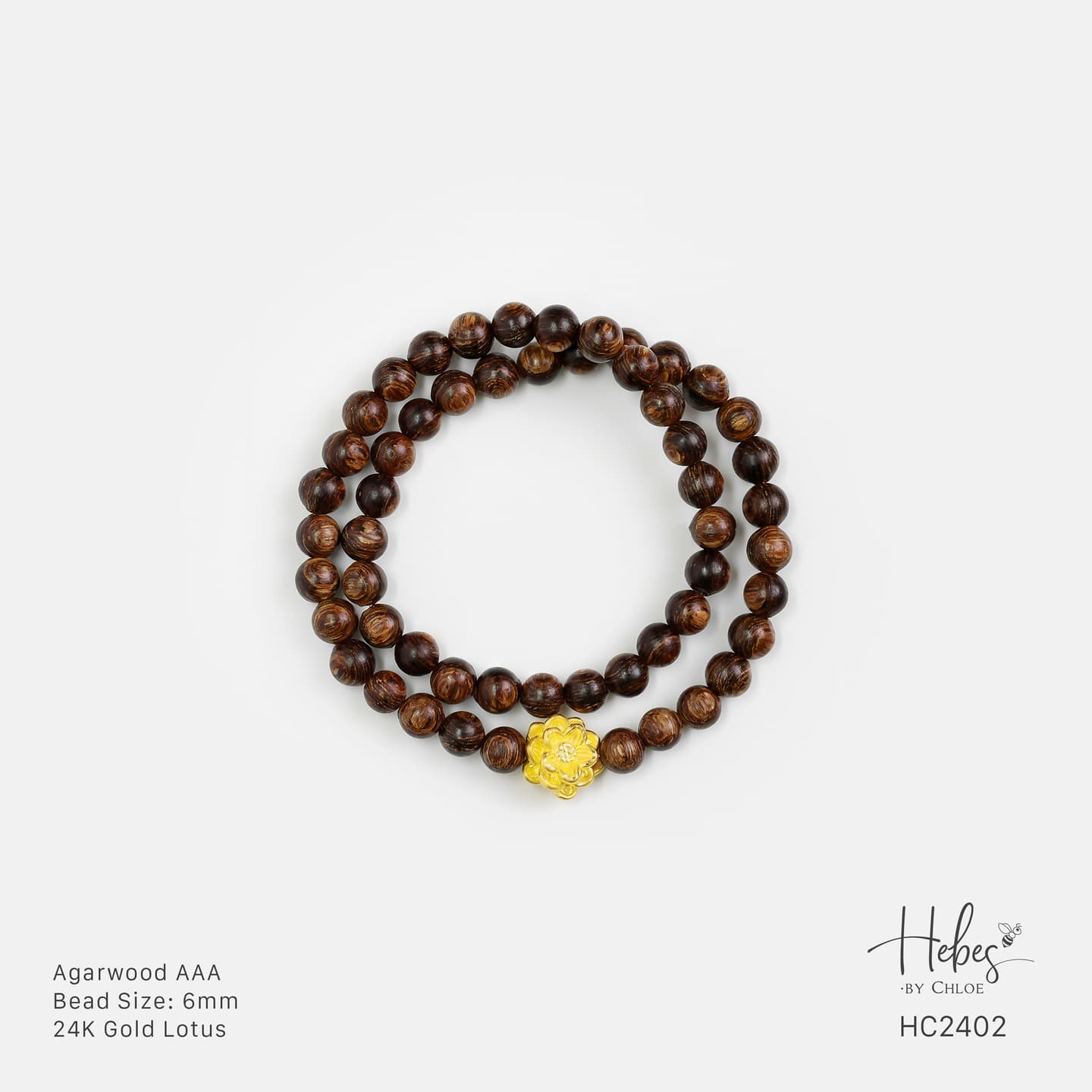 Indonesian Agarwood Lotus Charm Bracelet HC2402