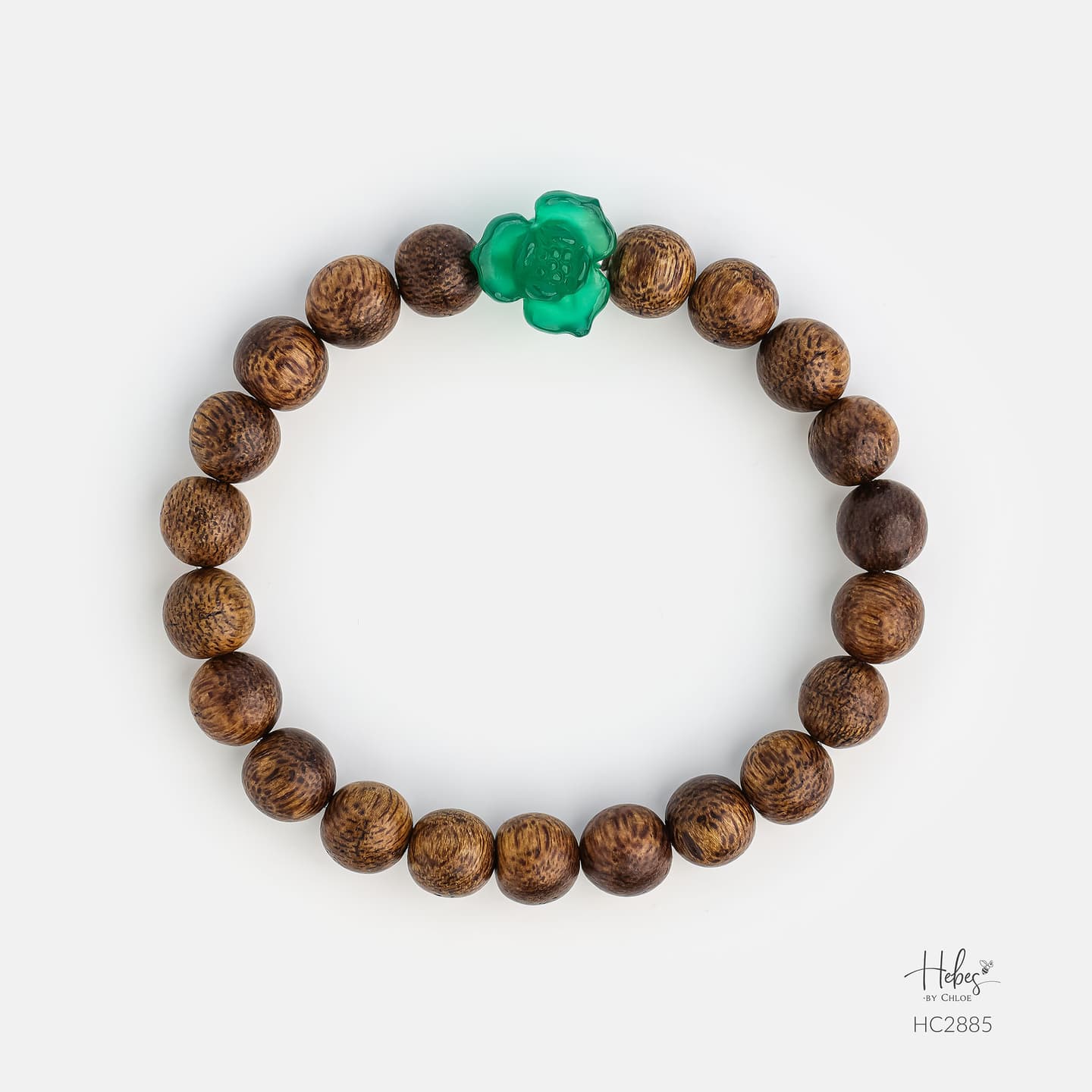Vietnamese Agarwood Green Agate Lotus Bracelet HC2885