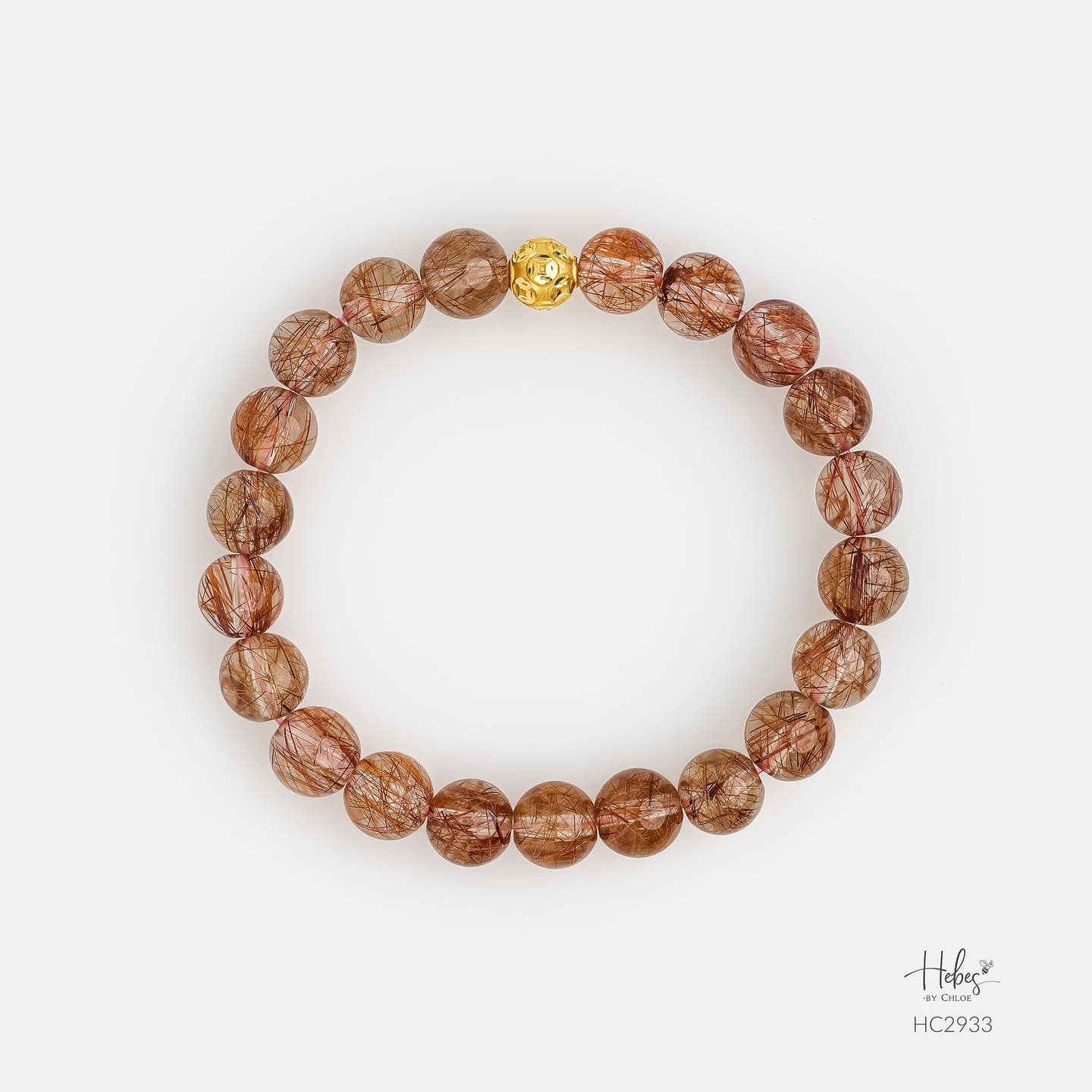 24K Gold Money Ball Brown Rutilated Quartz Bracelet (6mm) 992933