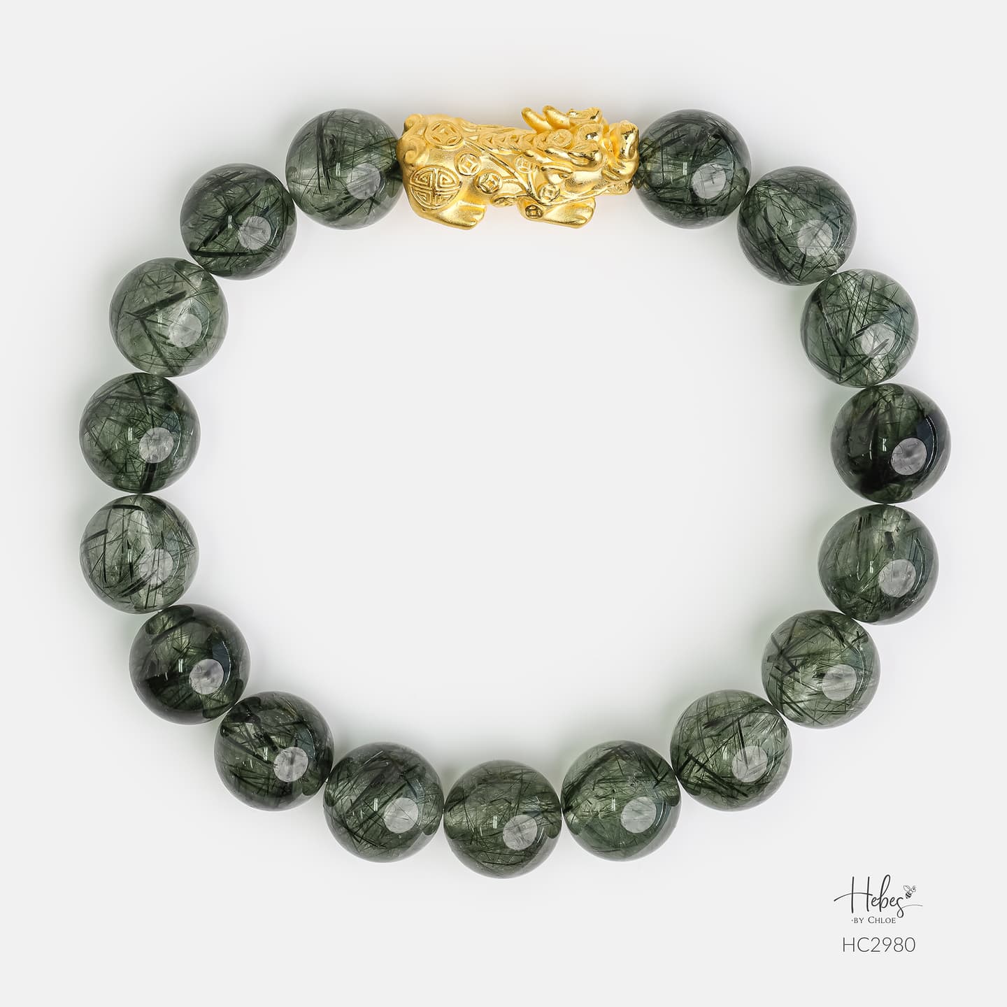 24K Gold Pixiu Green Rutilated Quartz Healing Bracelet (10mm) 992980