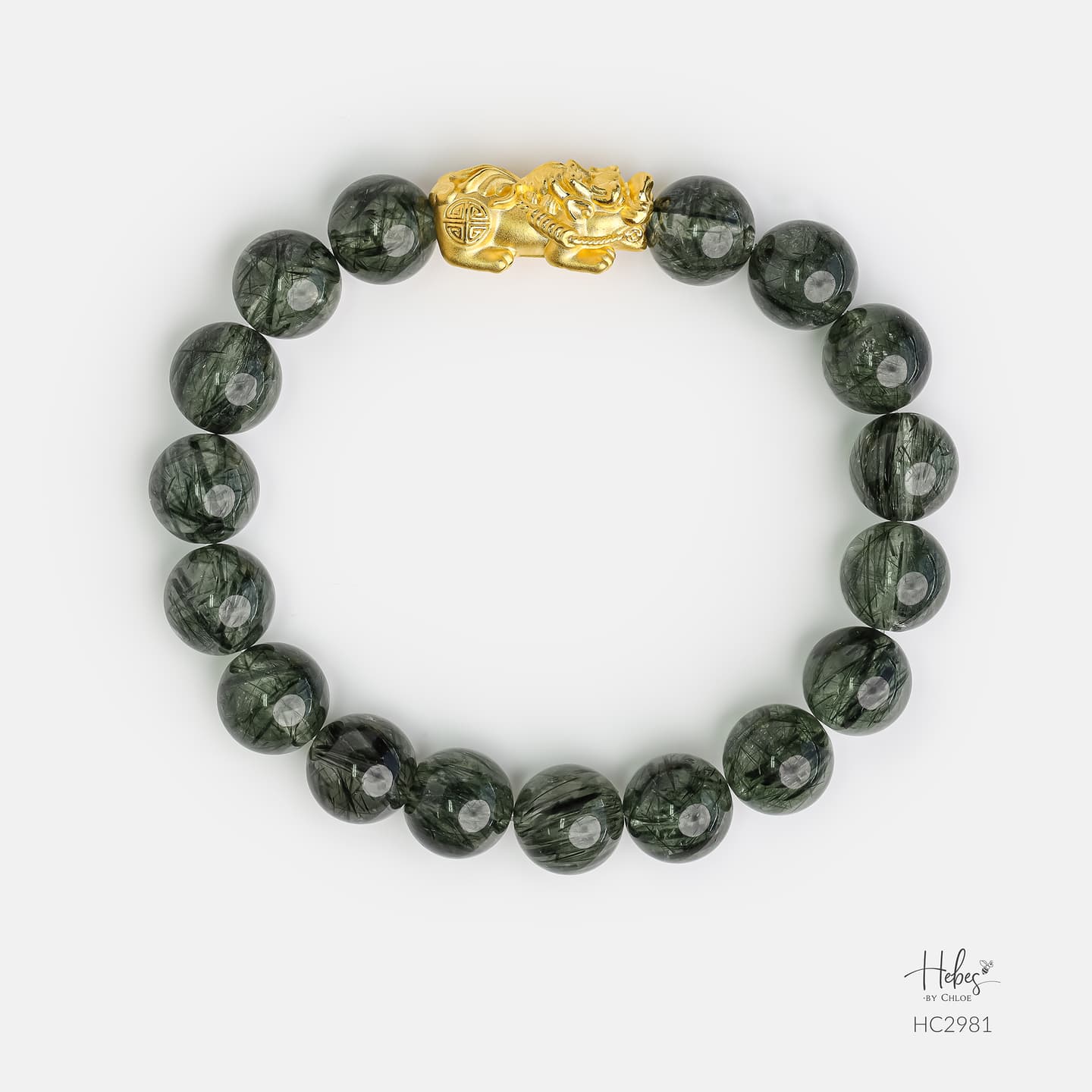 24K Gold Pixiu Green Rutilated Quartz Bracelet (8mm) 992981