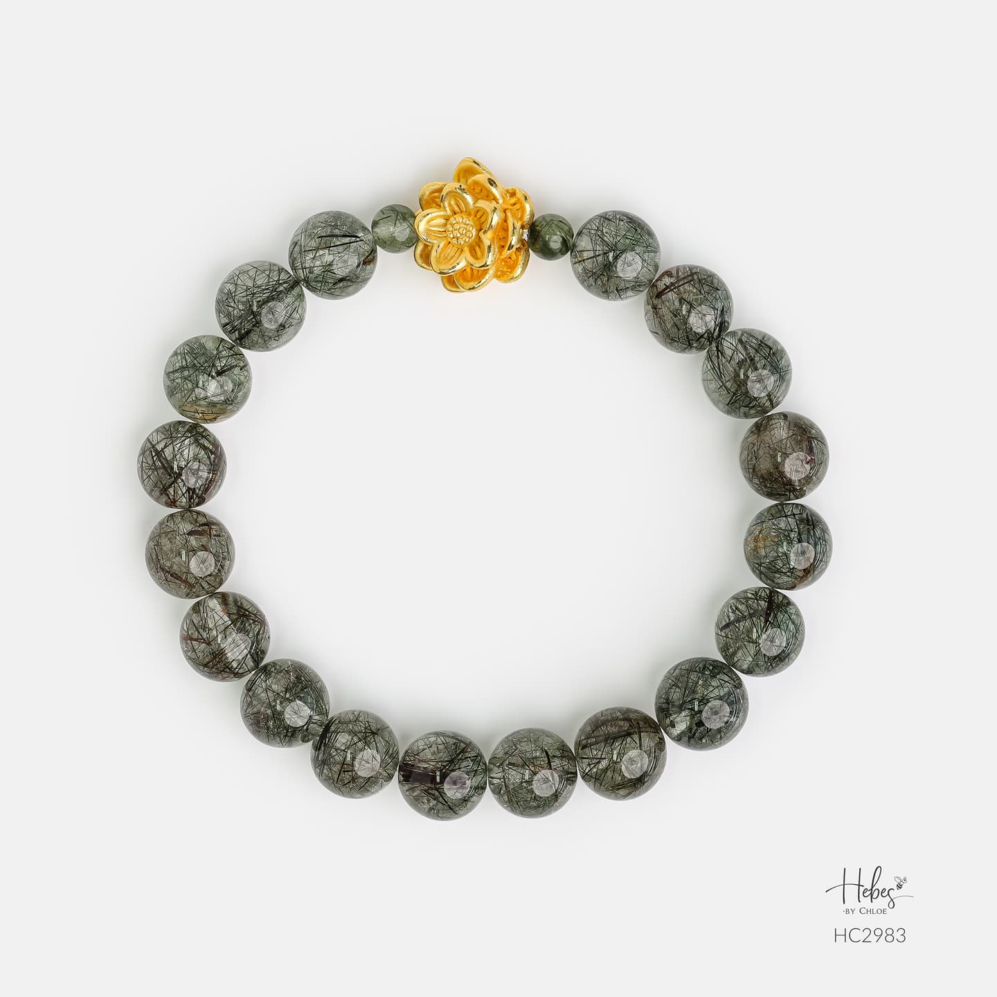Abundant Blessing 24K Gold Lotus Green Rutilated Quartz Healing Bracelet HC2983