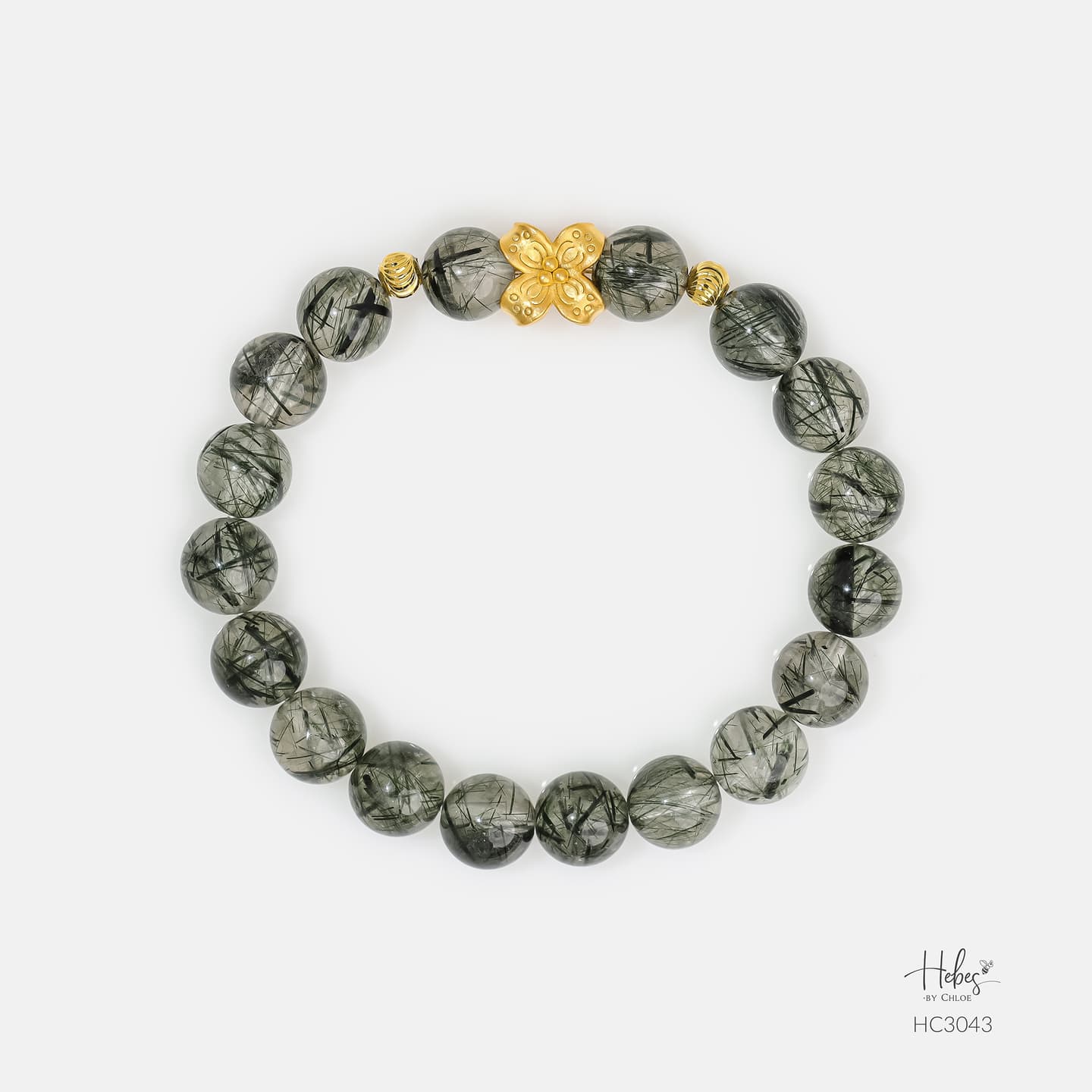 Gold Vermeil 4-Leaf Clover Rutilated Quartz Bracelet (8mm) 993043