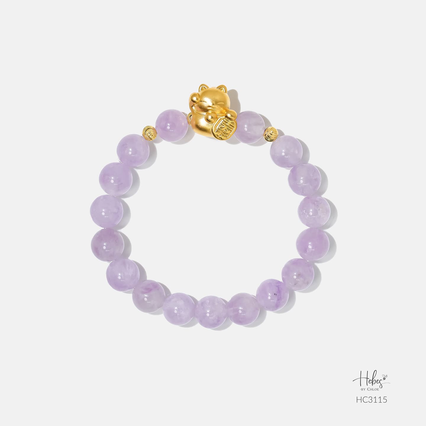 Gold Vermeil Lucky Cat Amethyst Bracelet (9mm) 993115