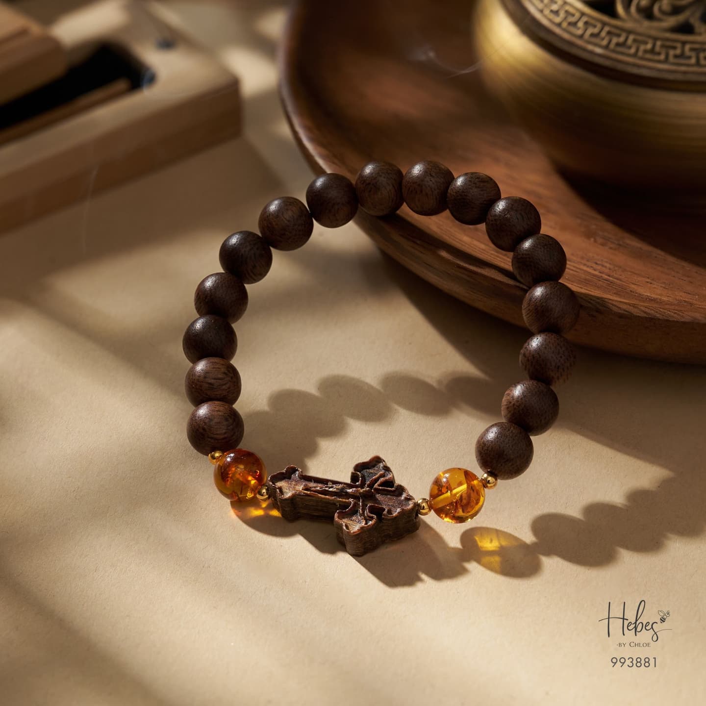 Vietnamese Agarwood Amber with Cross Charm Bracelet (8mm) 993881