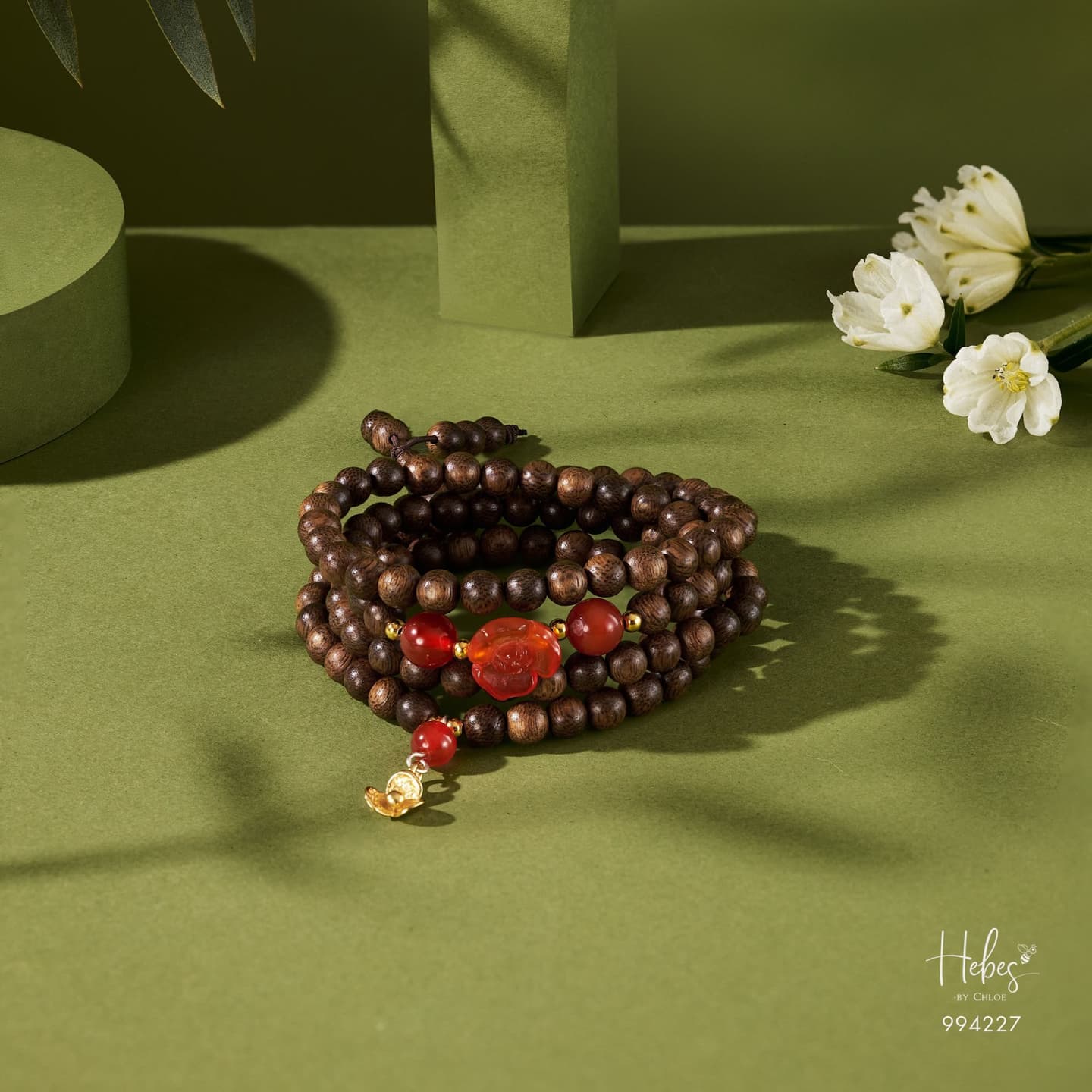 Vietnamese 108 Beads Agarwood Red Agate Peony Bracelet (6mm)  994227