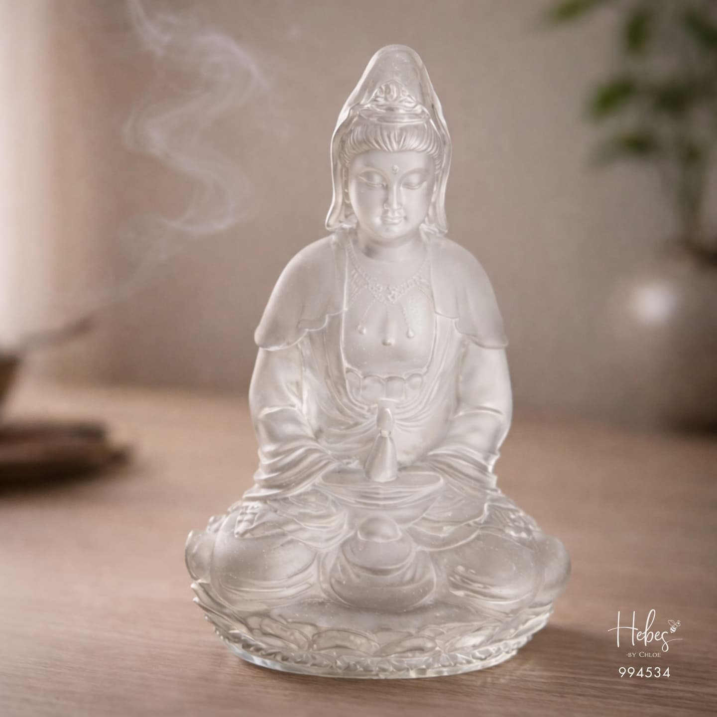 Crystal Feng Shui Guan Yin on Lotus Throne Statue 994534