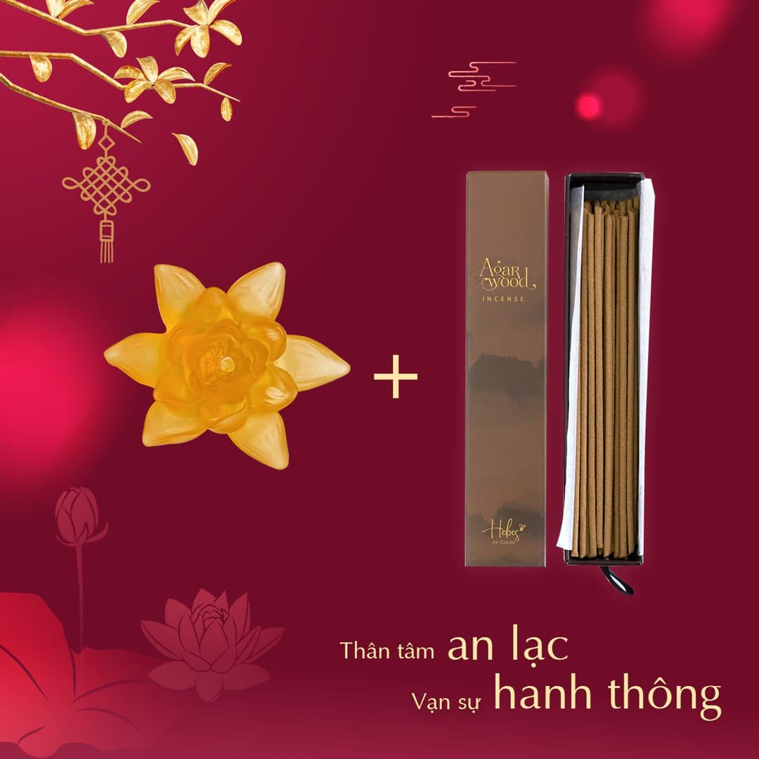 Agarwood Incense SET (Agarwood Incense + Crystal Fengshui Mini Lotus Incense holder)