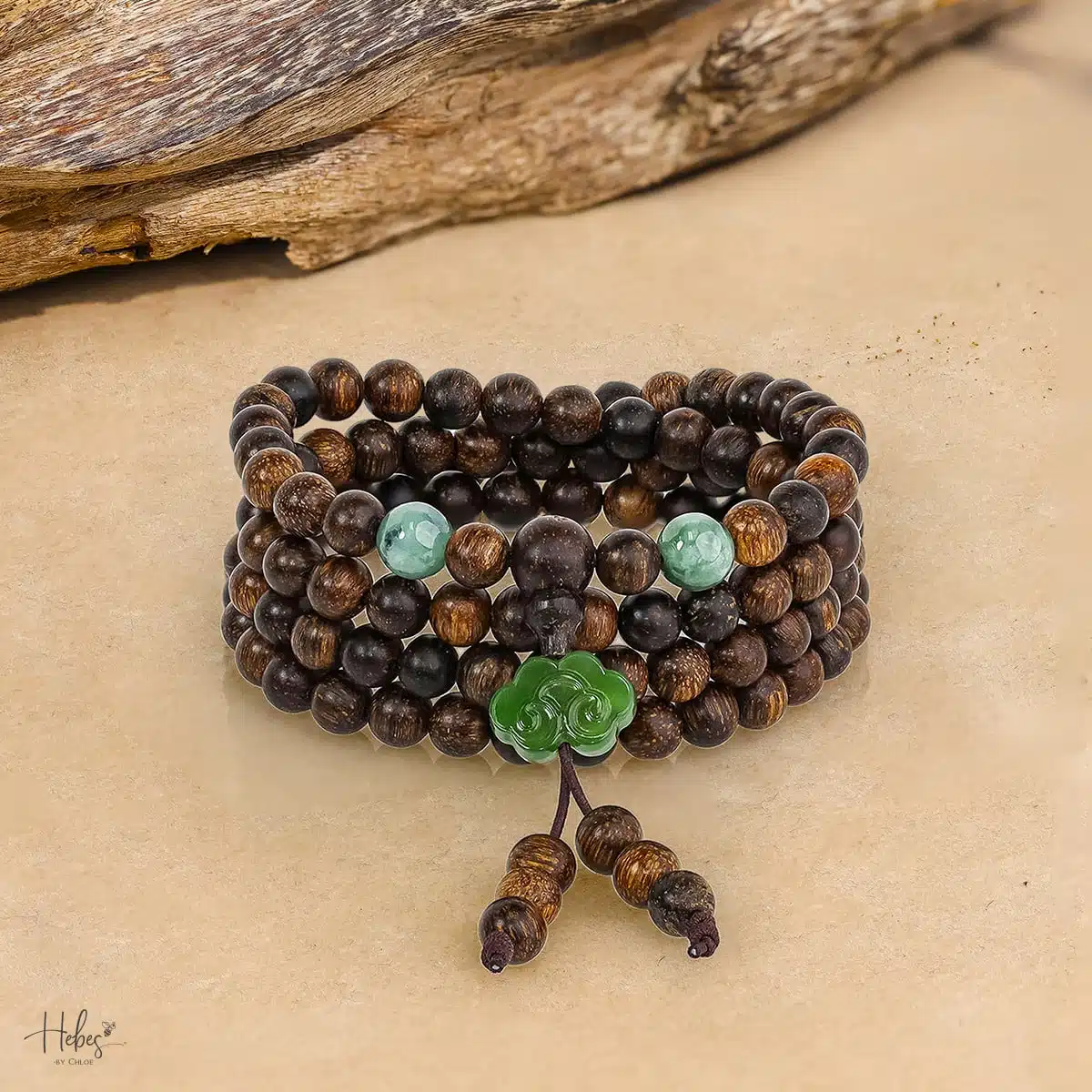 Indonesian 108 Beads Agarwood Jade Longervity Lock Bracelet (6mm) - HC2817