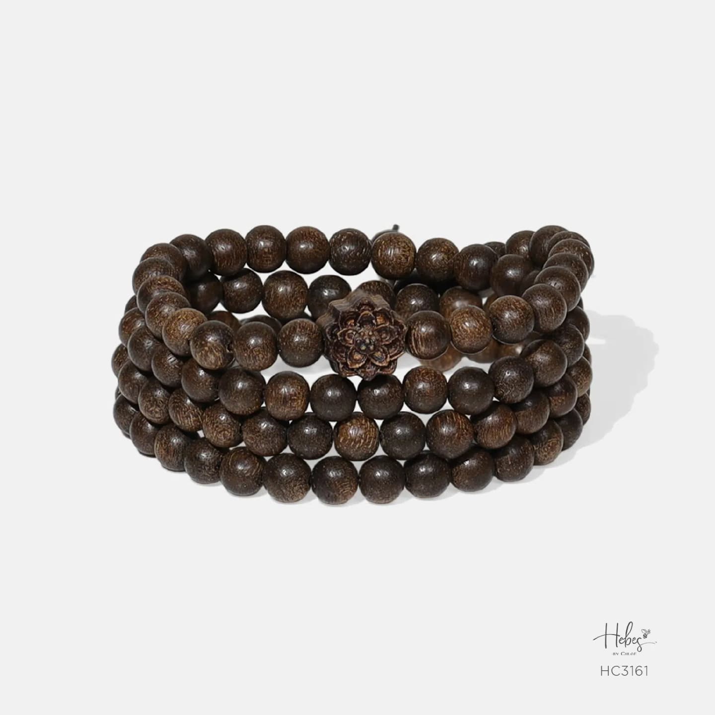Vietnamese 108 Beads Agarwood Lotus Charm Bracelet (8mm) - HC3161