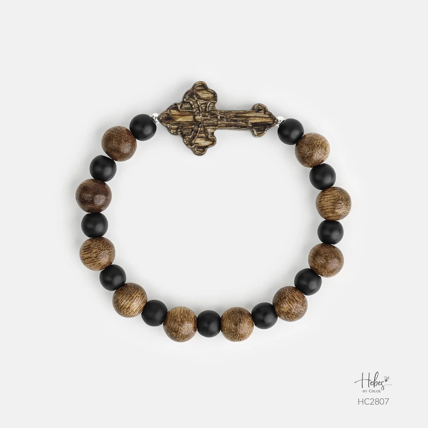 Vietnamese Agarwood Black Onyx Cross Charm Bracelet HC2807
