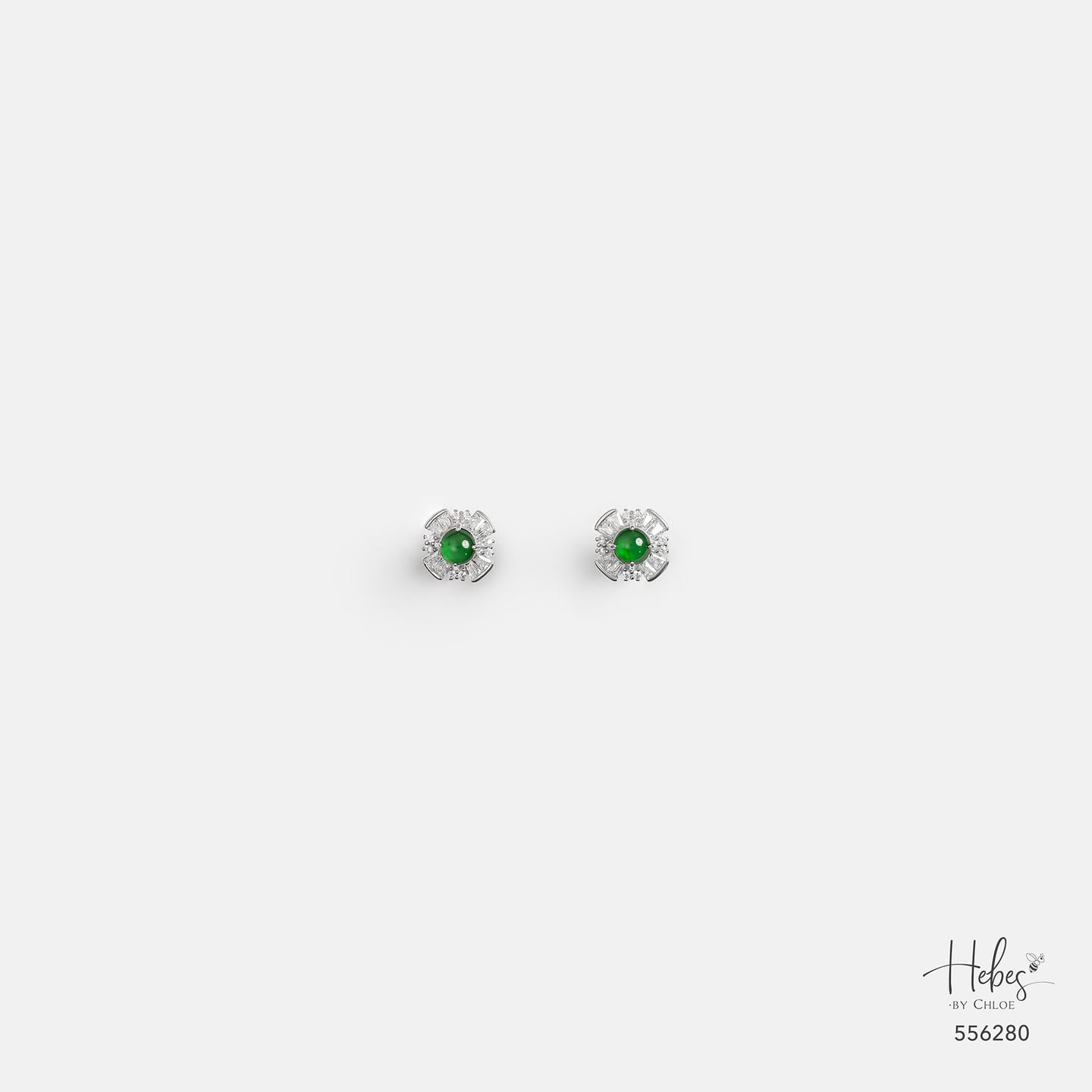Type A Jadeite Geometric Floral Stud Earrings 556280