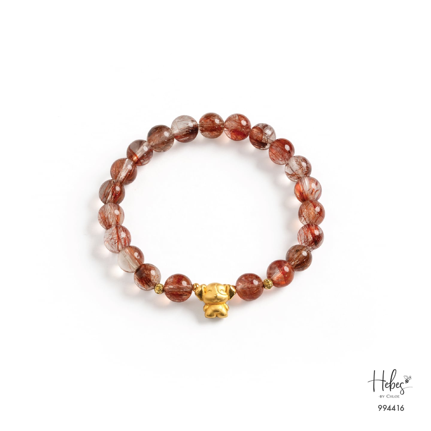 24K Gold Puppy Guardian Red Rutilated Quartz Bracelet (8mm) 994416