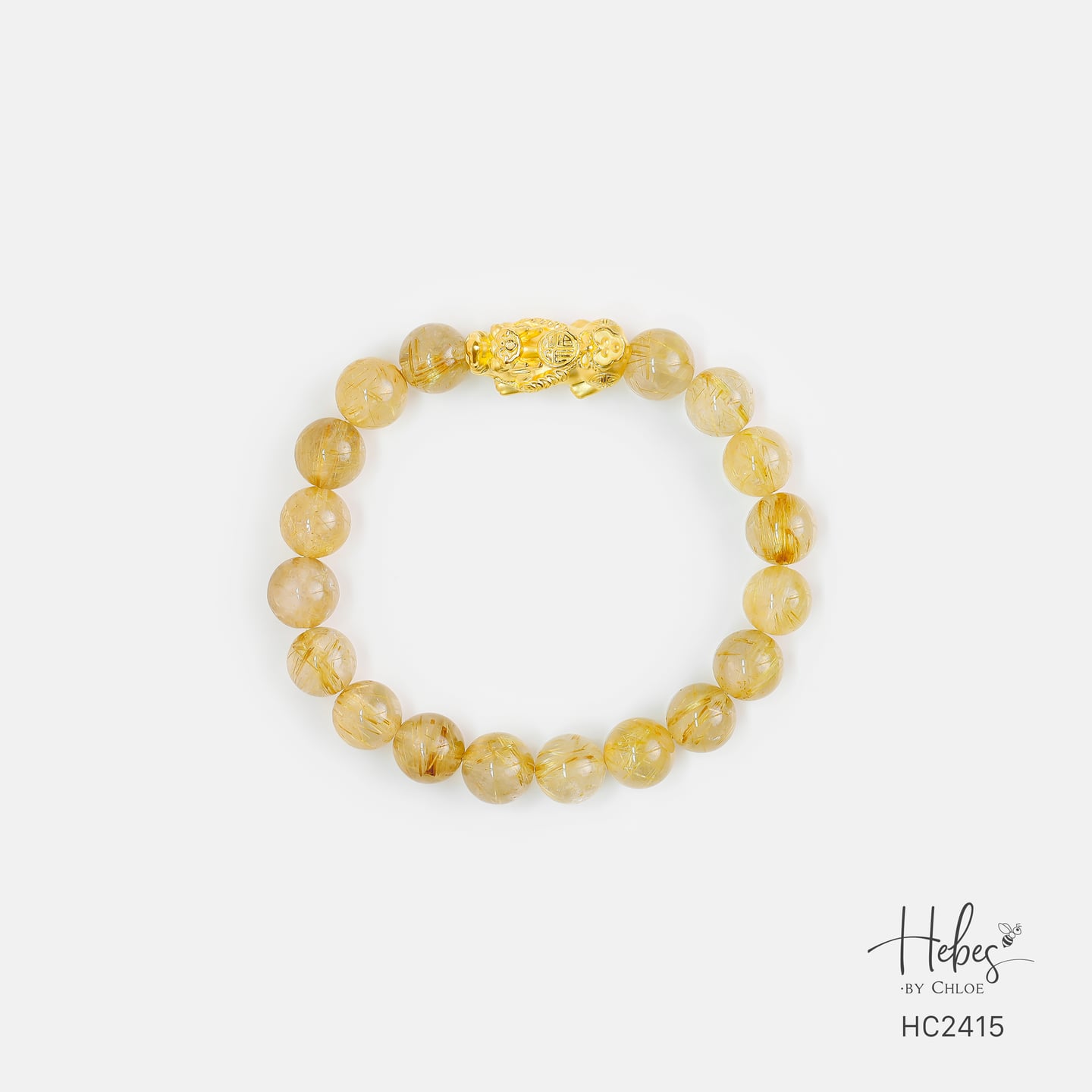 24K Gold Pixiu Rutilated Quartz Bracelet (8mm) 992415