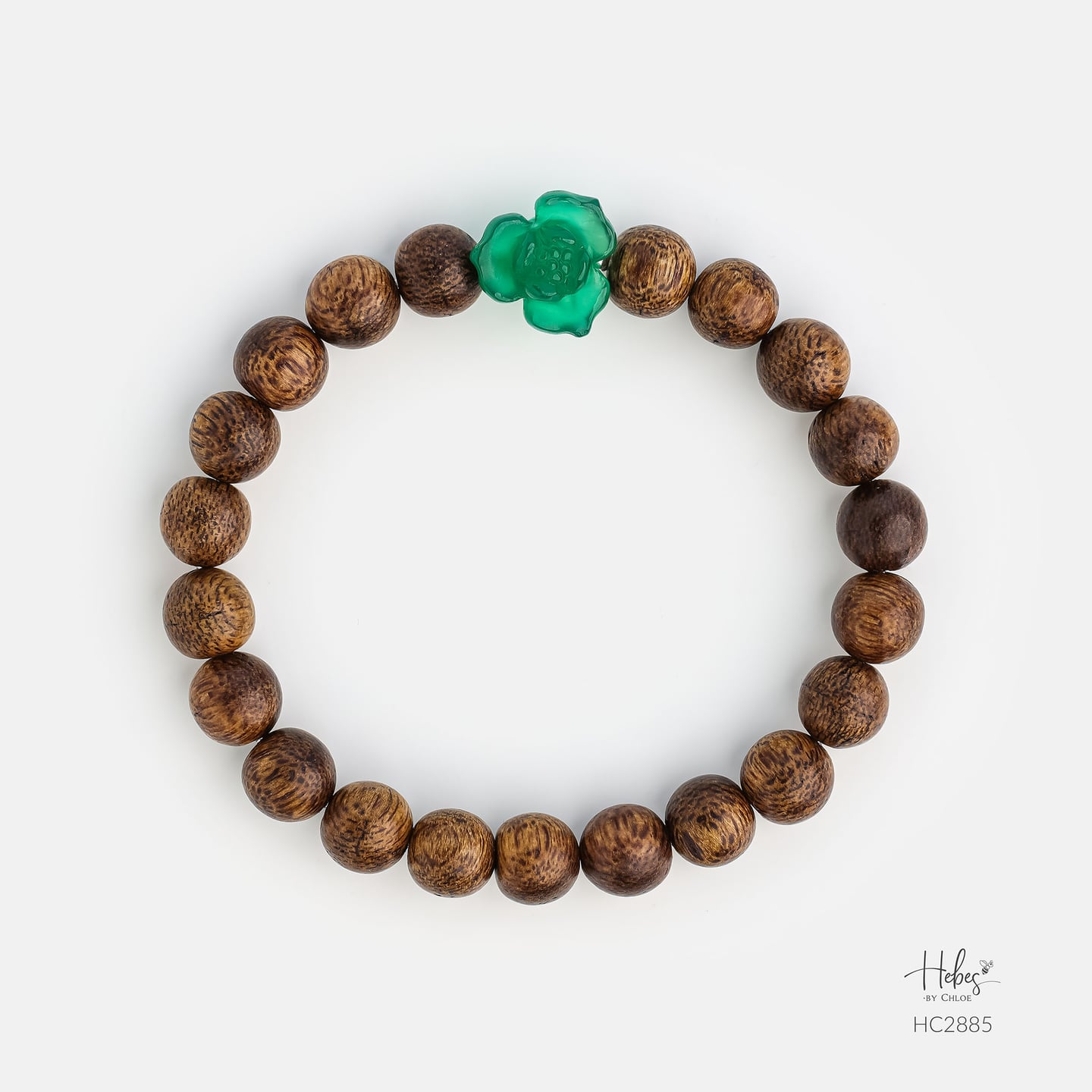 Vietnamese Agarwood Green Agate Lotus Bracelet HC2885