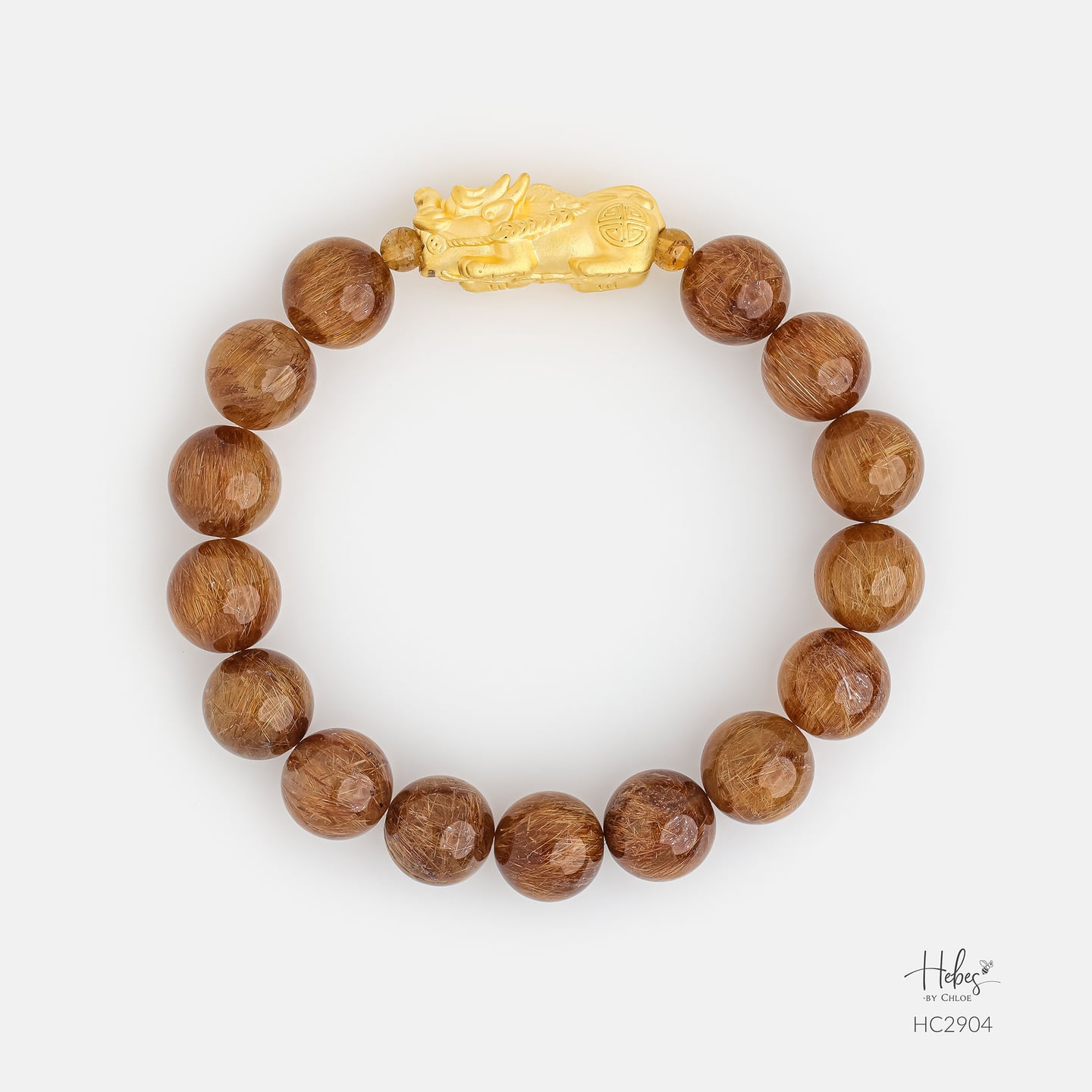 24K Gold Brown Rutilated Quartz Pixiu Bracelet (11mm) 992904