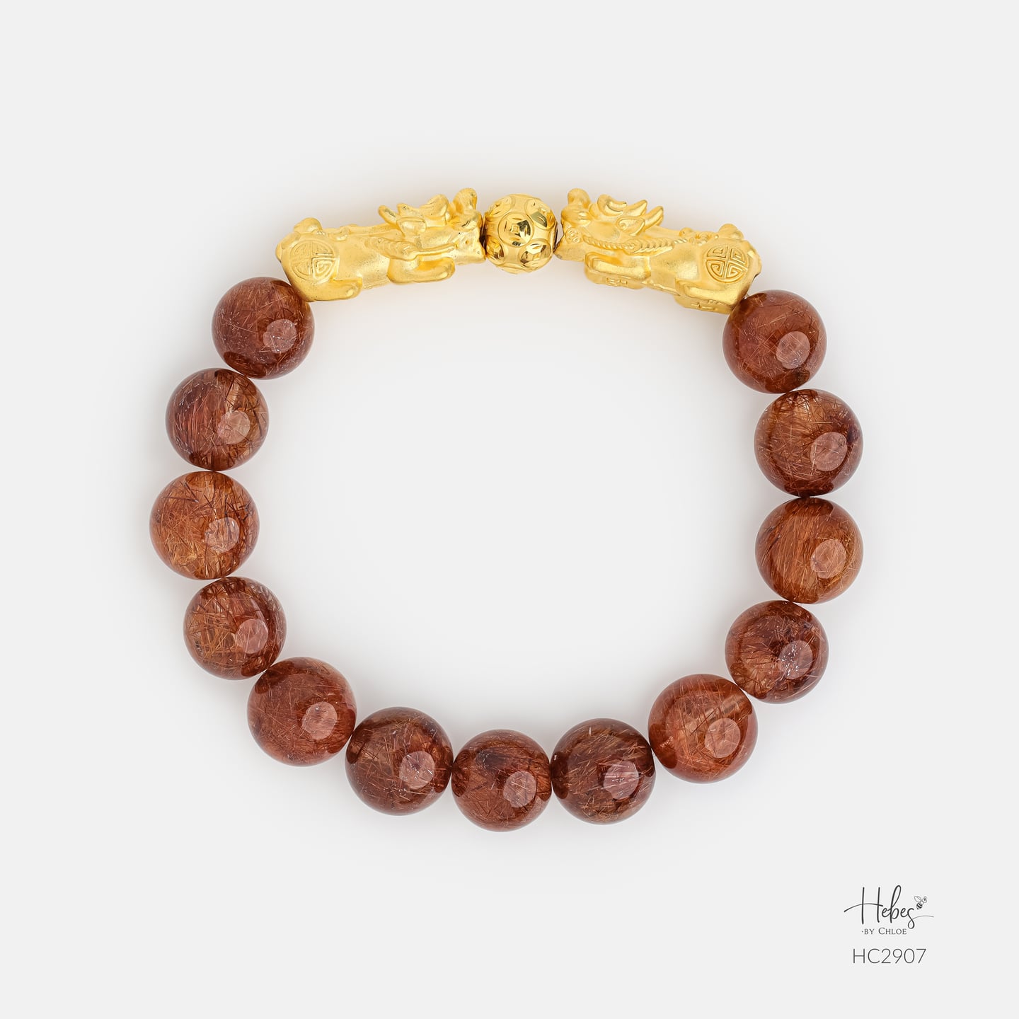 24K Gold Pixiu Brown Rutilated Quartz Pixiu Bracelet (10mm) 992907