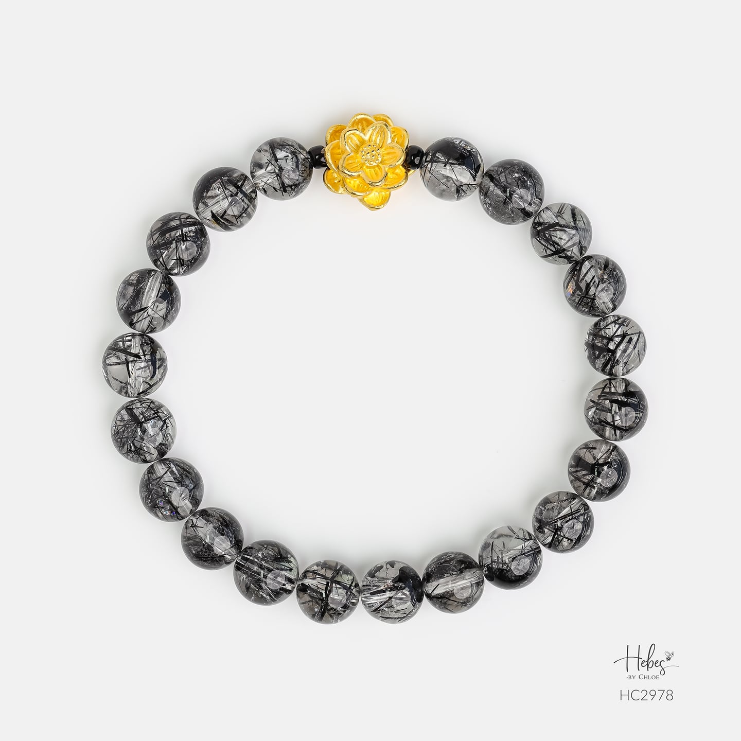 24K Gold Lotus Black Rutilated Quartz Bracelet (8mm) 992978