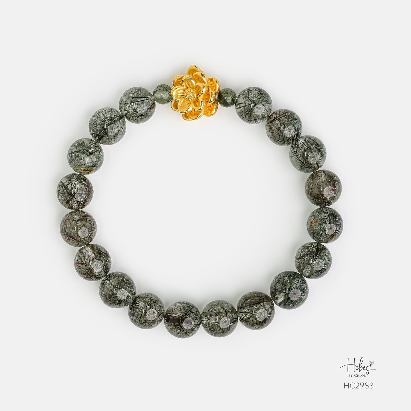 Abundant Blessing 24K Gold Lotus Green Rutilated Quartz Healing Bracelet HC2983