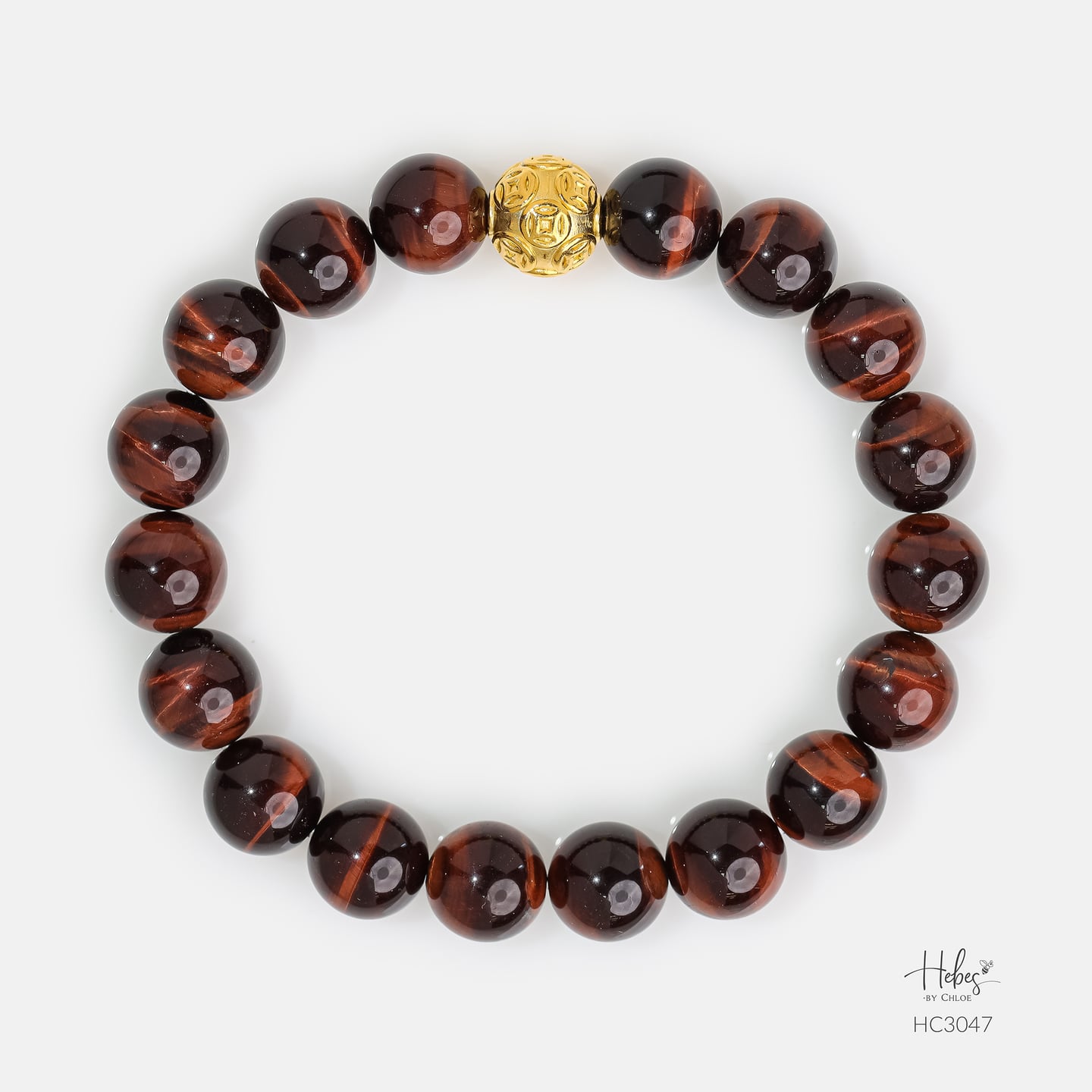 Gold Vermeil Money Ball Red Tiger Eye Bracelet (12mm) 993047