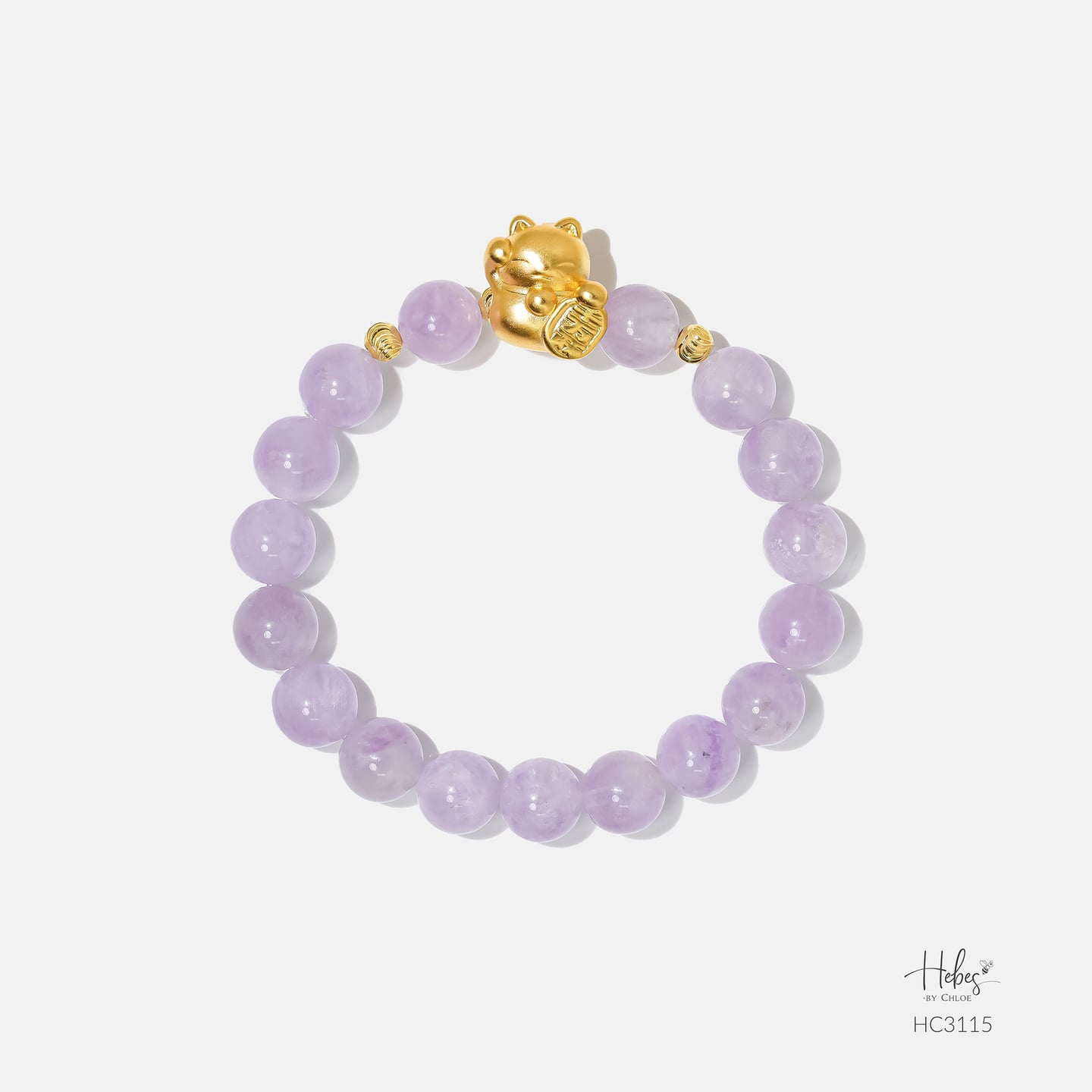 Gold Vermeil Lucky Cat Amethyst Bracelet (9mm) 993115