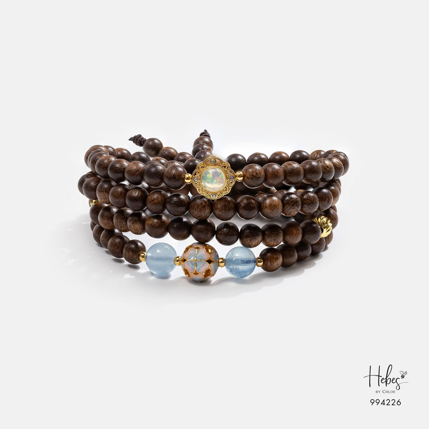 Vietnamese 108 Beads Agarwood x Aquamarine Floral Orb Bracelet (6mm) 994226