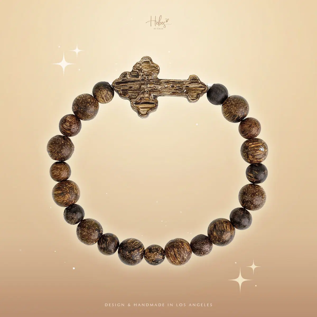 Indonesian Agarwood Cross Charm Bracelet HC2805